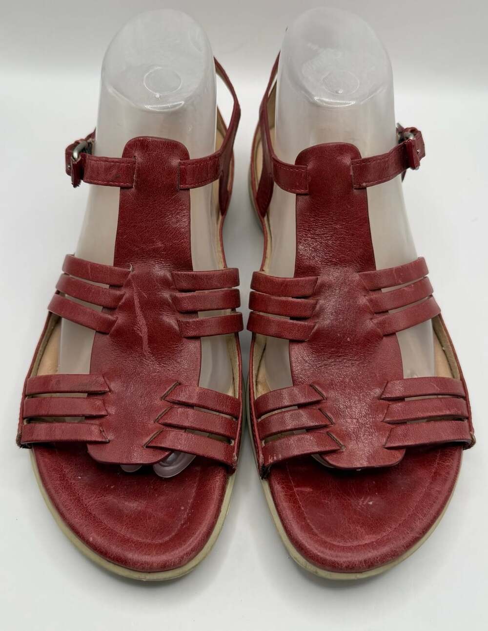 ECCO Red Leather Sandals Size 41 Gladiator Strappy Flat